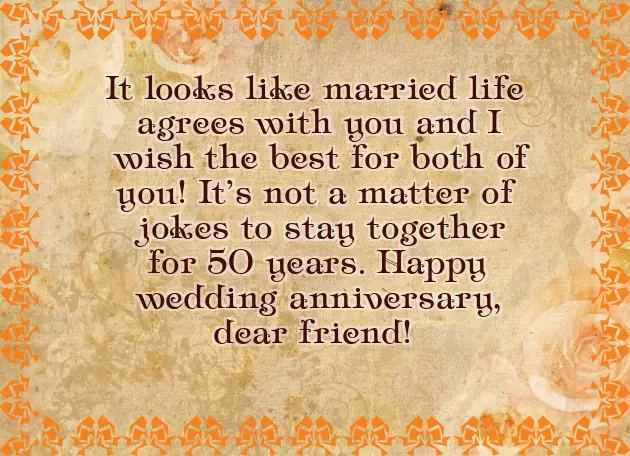 Wedding Anniversary Wishes To Friend In English