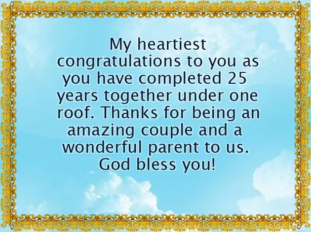 25Th Anniversary Wishes For Parents In English