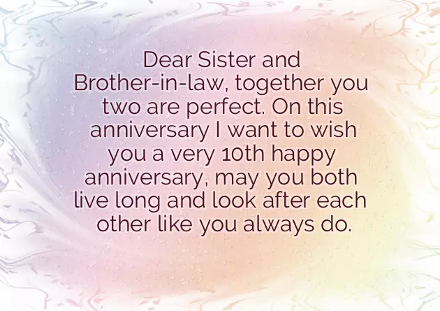 10Th Wedding Anniversary Wishes For Sister And Brother In Law