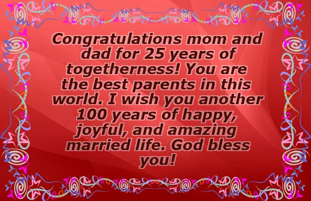 25Th Anniversary Mom Dad Wishes
